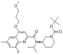 (3R)-3-[[[8-氟-4-(3-甲氧基丙氧基)-6-甲基-2-喹啉]羰基](1-甲基乙基)氨基]-1-哌啶羧酸 1,1-二甲基乙酯結構式_1078129-57-3結構式