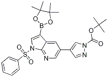 4-(1-(苯基磺?；?-3-(4,4,5,5-四甲基-1,3,2-二噁硼烷-2-基)-1H-吡咯并[2,3-b]吡啶-5-基)-1H-吡唑-1-羧酸叔丁酯結(jié)構(gòu)式_1147998-42-2結(jié)構(gòu)式