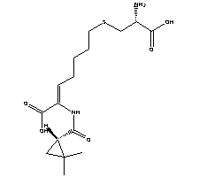 (Z)-(S)-7-氯-2-(2,2-二甲基-環(huán)丙烷羧酰胺)-2-庚烯酸結(jié)構(gòu)式_166037-21-4結(jié)構(gòu)式