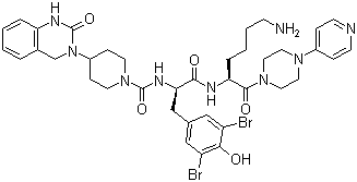 N-[2-[5-氨基-1(S)-[4-(4-吡啶基)哌嗪-1-甲?；鵠戊基氨基]-1(R)-(3,5-二溴-4-羥基芐基)-2-氧代乙基]-4-(2-氧代-1,2,3,4-四氫喹唑啉-3-基)哌啶-1-甲酰胺結(jié)構(gòu)式_204697-65-4結(jié)構(gòu)式