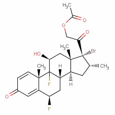 17-溴-6beta,9-二氟-11beta,21-二羥基-16alpha-甲基孕甾-1,4-二烯-3,20-二酮 21-乙酸酯結(jié)構(gòu)式_61339-38-6結(jié)構(gòu)式