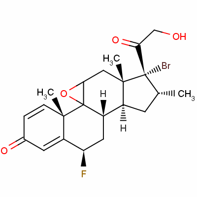 17-溴-9beta,11beta-環(huán)氧-6beta-氟-21-羥基-16alpha-甲基孕甾-1,4-二烯-3,20-二酮結構式_61339-44-4結構式