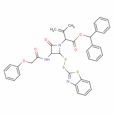 2-(苯并噻唑-2-基二硫代)-alpha-(異丙烯基)-4-氧代-3-[(苯氧基乙?；?氨基]氮雜丁烷-1-乙酸二苯甲酯結(jié)構(gòu)式_61585-90-8結(jié)構(gòu)式