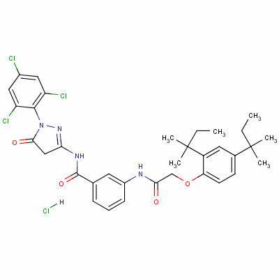 3-[[[2,4-雙(叔戊基)苯氧基]乙?；鵠氨基]-N-[4,5-二氫-5-氧代-1-(2,4,6-三氯苯基)-1H-吡唑-3-基]苯甲酰胺鹽酸鹽結(jié)構(gòu)式_63217-46-9結(jié)構(gòu)式