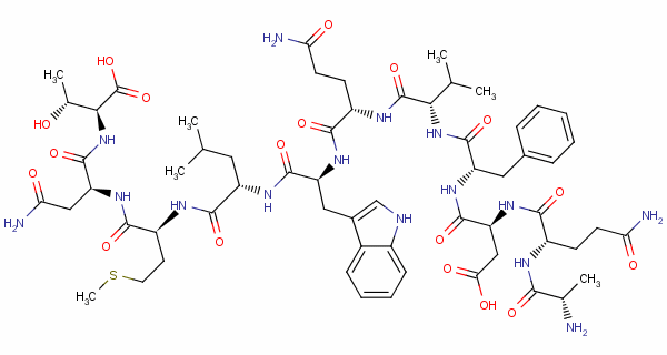 L-丙氨酰-L-谷氨酰胺酰-L-alpha-天冬氨酰-L-苯丙氨酰-L-纈氨酰-L-谷氨酰胺酰-L-色氨酰-L-亮氨酰-L-蛋氨酰-L-天冬氨酰胺酰-L-蘇氨酸結構式_64790-15-4結構式