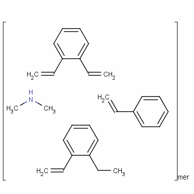N-甲基甲胺與氯甲基化二乙烯基苯-乙烯基乙基苯-苯乙烯聚合物的反應產(chǎn)物結構式_69011-17-2結構式