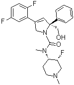 (2S)-4-(2,5-二氟苯基)-N-[(3R,4S)-3-氟-1-甲基-4-哌啶基]-2,5-二氫-2-羥基甲基-N-甲基-2-苯基-1H-吡咯-1-羧胺結構式_845256-65-7結構式