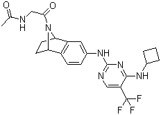 N-(2-(6-((4-(環(huán)丁基氨基)-5-(三氟甲基)嘧啶-2-基)氨基)-1,2,3,4-四氫-1,4-環(huán)亞氨基萘-9-基)-2-氧代乙基)乙酰胺結構式_942490-07-5結構式
