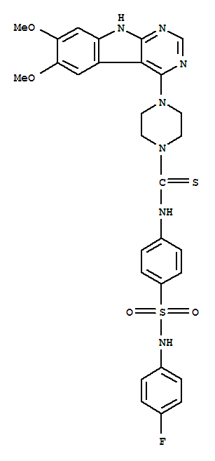 4-(6,7-二甲氧基-9h-嘧啶并[4,5-b]吲哚-4-基)-n-[4-[[(4-氟苯基)氨基]磺?；鵠苯基]-1-哌嗪硫代甲酰胺結(jié)構(gòu)式_1023310-86-2結(jié)構(gòu)式