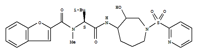 (9ci)-n-[(1s)-1-[[[六氫-3-羥基-1-(2-吡啶磺酰基)-1H-氮雜革-4-基]氨基]羰基]-3-甲基丁基]-n-甲基-2-苯并呋喃羧酰胺結(jié)構(gòu)式_281220-07-3結(jié)構(gòu)式