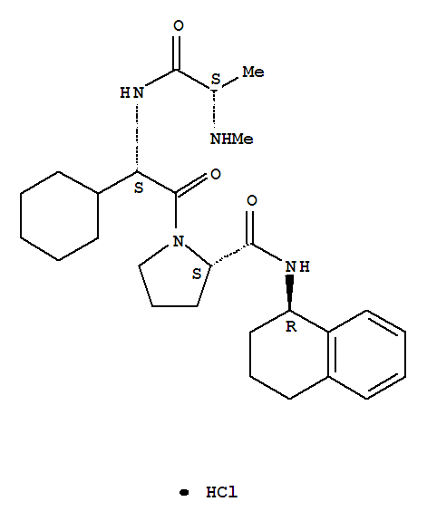 N-甲基-L-丙氨酰-(2S)-2-環(huán)己基氨基乙?；?N-[(1R)-1,2,3,4-四氫-1-萘基]-L-脯氨酰胺鹽酸鹽結(jié)構(gòu)式_762274-58-8結(jié)構(gòu)式