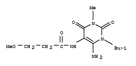  n-[6-氨基-1,2,3,4-四氫-3-甲基-1-(2-甲基丙基)-2,4-二氧代-5-嘧啶]-3-甲氧基-丙酰胺結構式_90749-74-9結構式