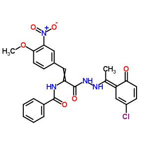 2-(苯甲?；被?-3-(4-甲氧基-3-硝基苯基)-2-丙酸-2-[1-(5-氯-2-羥基苯基)亞乙基]肼結(jié)構(gòu)式_17180-31-3結(jié)構(gòu)式