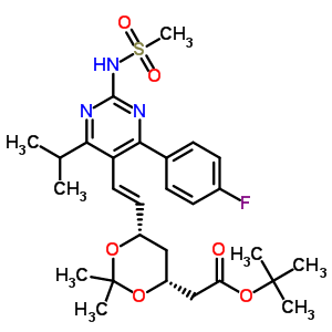 叔-丁基-7-[4-(4-氟苯基)-6-異丙基-2-甲磺酰基氨基嘧啶-5-基]-(3R,5S)-異丙基亞基-(E)-6-庚烯酸酯結(jié)構(gòu)式_371775-73-4結(jié)構(gòu)式