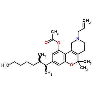 1,2,3,4-四氫-5,5-二甲基-8-(1,2-二甲基庚基)-10-乙?；趸?2-(2-丙烯基)-5H-[1]苯并吡喃并[4,3-c]吡啶結(jié)構(gòu)式_58019-92-4結(jié)構(gòu)式