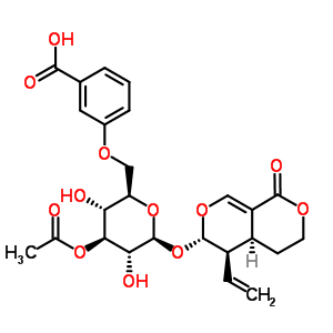 [(4aS)-4,4aα,5,6-四氫-5β-乙烯-1-氧代-1H,3H-吡喃并[3,4-c]吡喃-6α-基]3-O-乙?；?2-O-(3-羥基苯甲酰基)-β-D-吡喃葡萄糖苷結(jié)構(gòu)式_59193-73-6結(jié)構(gòu)式