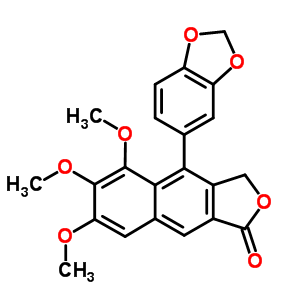 4-(1,3-苯并二氧雜環(huán)戊烯l-5-基)-5,6,7-三甲氧基萘并[2,3-c]呋喃-1(3H)-酮結(jié)構(gòu)式_6258-43-1結(jié)構(gòu)式